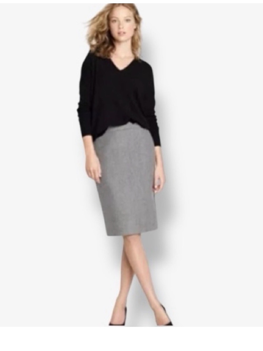 GAP sz 4 Gray wool blend midi skirt subtle bling embellishments holiday workwear